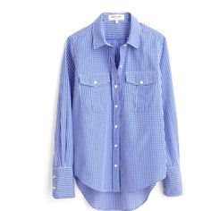 Crafted In Crisp Portuguese Cotton, This Gingham Button-Down Is Made To Fit Just Rightthat Is, Not Too Shrunken And Not Too Oversized. We Kept Things Casual By Adding Patch Pockets And Left The Sleeves A Touch Long For Easy Cuffing. Gingham Long Sleeve Shirt For Work, Gingham Long Sleeve Shirt For Workwear, Gingham Long Sleeve Work Shirt, Long Sleeve Gingham Shirt For Work, Gingham Long Sleeve Workwear Shirt, Gingham Button-up Blouse For Work, Preppy Buttoned Tops For Work, Gingham Button-up Blouse With Button Closure, Preppy Blue Shirt For Work