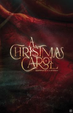 a christmas carol movie poster with the title written in gold and red on a black background