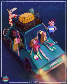 ChildhoodWeek summer 2017! on Behance Beatrice Blue, Story Books Illustrations, Illustration Art Kids, Art Puzzle, Blue Car, Car Illustration