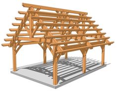 an image of a wooden structure that is being built in the day time with shadows on the ground