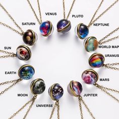 ♡ Planets Necklace Universe Pendant World Necklace ♡ Very Meticulously crafted Astronaut's Planets Necklace. Perfect on any outfit, it's a favorite among students, astrology majors and those who are obsessed with planets and moons. A symbolic costume jewelry necklace chain that shines your beauty in and out through the infinite universe. Gift it to yourself or to loved ones who will be stunned with your scientifically beautiful taste. ▂▂▂▂▂▂▂�▂▂▂▂▂▂▂▂▂▂▂▂▂▂▂▂▂▂▂ 💖 Material: Acrylic, Alloy Brass Solar System Necklace, World Necklace, Galaxy Jewelry, Galaxy Necklace, Planet Necklace, Dark Jewelry, Magical Jewelry, Round Pendant Necklace, Trendy Necklaces