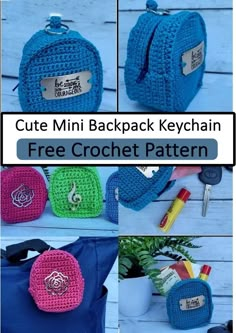 crochet mini backpack keychain with free crochet pattern and instructions