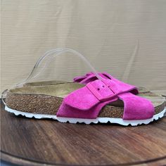 Super Cute Hot Pink Birkenstocks. New With Tags, Softbed, Very Comfortable! Comfortable Pink Footbed Sandals With Textured Sole, Comfortable Pink Footbed Sandals With Textured Footbed, Comfortable Pink Textured Footbed Sandals, Comfortable Suede Footbed Sandals With Round Toe, Pink Round Toe Footbed Sandals With Textured Footbed, Pink Textured Footbed Sandals With Round Toe, Adjustable Suede Round Toe Footbed Sandals, Casual Suede Footbed Sandals With Round Toe, Footbed Sandals With Arch Support And Round Toe