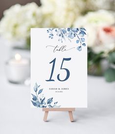 the table numbers are displayed on an easel