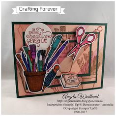 a greeting card with scissors and other crafting items on it's front cover