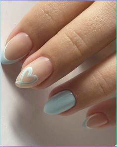 Baby Blue Valentines Day Nails, Cute Nail Designs Heart, Cupid Nails Designs, Baby Nails Design, Valentin Nails Designs Love, Baby Shower Nails Ideas, Valentines Day Nails Blue, Blue Valentines Day Nails, Blue Valentines Nails