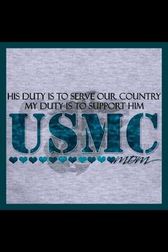 a t - shirt with the words usmc and hearts in blue ink on it