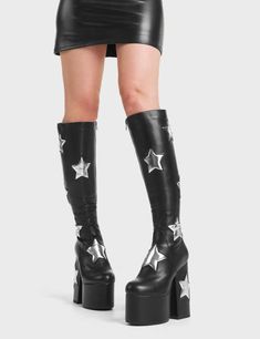 Platform Knee High Boots, Creeper Boots, Platform Creepers, Skull Accessories, Things I Need To Buy, Star Boots, Birthday Fits, Cool Halloween Costumes, Boots Knee