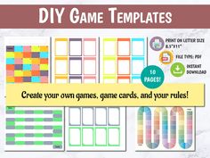 the printable game templates are great for creating games, cards and your rules