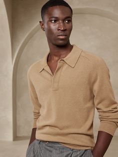 Viaggio Cashmere Sweater Polo | Banana Republic Classic Cashmere Tops For Fall, Business Casual Cashmere Polo Sweater, Luxury Cashmere Polo Sweater With Ribbed Collar, Classic Cashmere Sweater For Business Casual, Formal Cashmere Polo Sweater With Ribbed Collar, Classic Cashmere Collared Top, Classic Collared Cashmere Top, Luxury Cashmere Polo Sweater For Formal Occasions, Classic Cashmere Tops For Business Casual