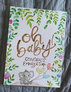 a baby congratulations card with an elephant on it