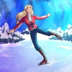 a drawing of a woman skating in the snow