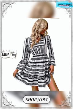 Pullover Women's Short Skirt Fashion Long Sleeve Printed Dress Casual Long Sleeve Summer Dress With Ruffles, Casual Long Sleeve Dress With Ruffles For Summer, Casual Long Sleeve Ruffled Dress For Summer, Chic Non-stretch Skirted Dress, Fall Vacation A-line Mini Dress, Casual Summer Long Sleeve Mini Dress, Non-stretch Long Sleeve Vacation Dress, Casual Black Long Sleeve Summer Dress, Casual Black Long Sleeve Dress For Summer