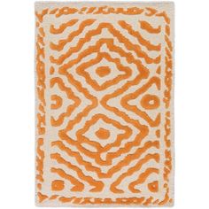 an orange and white rug on a white background with the pattern in the middle,