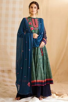 Buy Shyam Narayan Prasad Blue Silk Chanderi Printed Anarkali Set Online | Aza Fashions Anarkali Designs, Printed Anarkali, Simple Kurta Designs, Indian Fashion Designers, Desi Fashion, Pakistani Outfits, Kurta Designs, Indian Designer Wear, Blue Silk