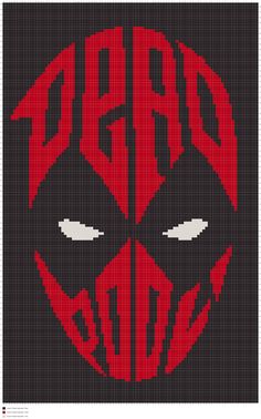 a red and black cross stitch pattern with the word dead on it's face