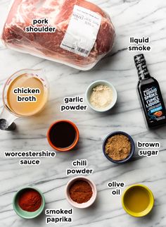 ingredients to make the best meatloaf recipe laid out on a marble counter top