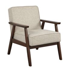 the arm chair is made from wood and fabric