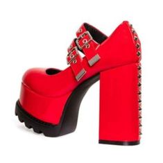 New Red Spiked High Heels Size 7 Trendy Red Heels For Formal Occasions, Red Evening Heels For Fall, Bold Red Closed Toe Heels, Bold Red Heels For Evening, Bold Red Evening Heels, Bold Red Heels With Red Sole, Bold Red Round Toe Heels, Bold Red Heels For Fall, Bold Red Heels For Spring