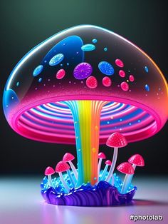 an image of a colorful mushroom with mushrooms on it