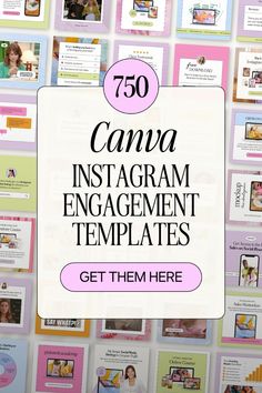 the words camera instagramment engagement templates are displayed in front of many pictures