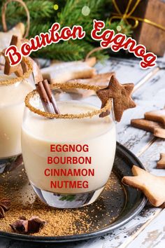 Add Bourbon and spices to store bought eggnog for a delicious holiday cocktail. Bourbon eggnog is easy to make a will be a favorite holiday drink! Eggnog Bourbon Cocktail, Eggnog Christmas Drinks, Eggnog Alcoholic Drink Recipes, Christmas Alcoholic Drinks Easy, Eggnog Alcoholic Drinks, Eggnog Cocktails, Eggnog Cocktail Recipe, Bourbon Eggnog, Eggnog Drinks