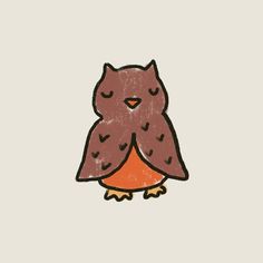 an orange and brown owl sitting on top of a white wall