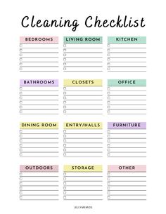 cleaning checklist with the words cleaning checklist written in different colors and font on it