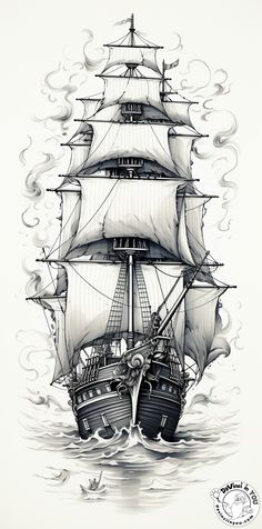 Schooner Ship Drawing, Sailing Ship Drawing, Boats Drawing, Ships Drawing, Drawing Ship, Free Printable Coloring Book, Sailboat Drawing