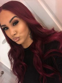 Bright Burgundy Hair, Latinas With Red Hair, Burgundy Hair Pale Skin, Red Burgundy Hair, Red Hair Latina, Deep Burgundy Hair Color, Deep Burgundy Hair, Bright Red Hair Color, Hair Pale Skin