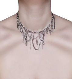 The Mixed Metal Necklace  ⛓️ The Mixed Metal Necklace is a bold and beautiful statement piece for the grunge goddess in you. ⛓️ A foundation of thick, gleaming rolo chain commands attention and lays the groundwork for your edgy vibe. Draped and dangling chains in various lengths and finishes add a touch of wild movement and untamed energy. ⛓️ Only one available as I like to make one of a kind pieces so that you have a unique, standout, rare, special piece that you can't find anywhere else. Care Grunge Necklaces, Mixed Metal Necklace, Grunge Jewelry, Diy Jewlery, Metal Necklace, Silver Chains, Unusual Jewelry, Bold And Beautiful, Grunge Style