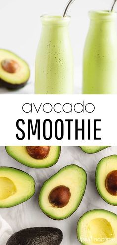 an avocado smoothie with the title above it