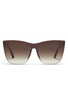 Slip on the sleek, modern look of these cat-eye sunglasses fitted with gradient CR-X lenses.  57mm lens width; 20mm bridge width; 144mm temple length 100% UV protection CR-X lenses Tritan plastic Imported Brown Cat Eye Shield Sunglasses With Gradient Lenses, Brown Wayfarer Shield Sunglasses With Gradient Lenses, Modern Brown Shield Sunglasses With Gradient Lenses, Brown Rimless Sunglasses With Tinted Lenses, Brown Rimless Sunglasses With Mirrored Lenses, Brown Rimless Tinted Sunglasses, Brown Cat Eye Shield Sunglasses With Uva Protection, Brown Cat Eye Sunglasses With Uv Protection, Brown Cat-eye Sunglasses With Uv Protection