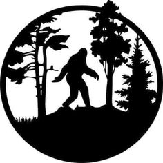 a bigfoot is walking through the woods in front of some trees and pine trees