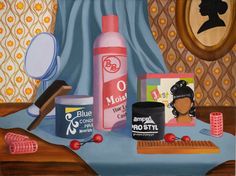 a painting of various items on a table