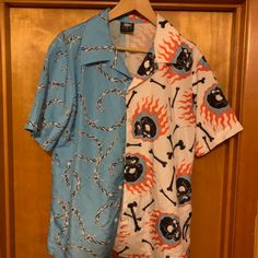 *Sold Out *Great Condition Soleboy Ghost Ryderf Shiry Blue Camp Shirt For Summer Streetwear, Shirts Trendy, Half Shirts, Half And Half, Casual Shirts For Men, Button Down Shirts, Shirt Color, Blue Orange, Casual Button Down Shirts