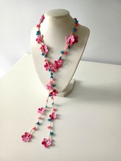 Spring Necklace, Necklace Crochet, Dress Stylish, Stylish Necklace, Summer Necklace, Crochet Accessories, Necklace Gift, Beaded Chain, Cotton Yarn