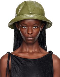 Coated plain-woven bucket hat in green. · Quilted brim · Webbing browband · Jersey lining Supplier color: Olive Olive Bucket, Bucket Hat Pattern, Green Hat, Green Hats, Head Piece, Body Poses, Beach Hat, Hat Pattern, Kendall Jenner