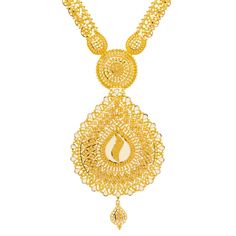 Our 22K Yellow Gold Long Filigree Necklace Set has an intricate design and style that can compliment multiple looks. The detailed filigree work and beading along the 22k Indian gold necklace and earrings add a luxurious look and feel. Features• 22k yellow gold• Filigree• Beading Virani Jewelers bridal jewelry made from 22k gold brings together the beauty and significance of Indian culture and traditions. Find more beautiful 22k gold Indian bridal jewelry like this beaded gold jewelry set on our Gold Indian Bridal Jewelry, Indian Gold Necklace, Indian Culture And Tradition, Gold Jewelry Set, Indian Bridal Jewelry, Gold Necklace Indian, Filigree Necklaces, Gold Jewelry Sets, Gold Bead Necklace