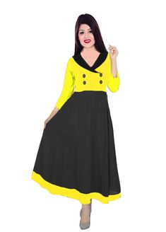 These Dress can be customized as per your requirement If you want longer then please let us know so that we can help you for the same.  Single layer means that Black lower layer having single strip of Yellow at the end of black layer. Double layer means that below Black Layer there is a layer of Yellow which is Slight longer then black.  women's Sizes Sizes        Actual Bust       Dress Bust Xsmall       32 inches           38 Inches Small         34 Inches          40 Inches  Medium     36 Inches          42 Inches Large         38 Inches          44 Inches X-Large     40 Inches          46 Inches 2X-large    44 Inches          50 Inches 3X-Large   48 Inches          54 Inches 4X-Large   52 Inches          58 Inches 5X-Large   56 Inches          62 Inches 6X-Large   60 Inches          66 Frock Suit, Maxi Frocks, Bust Dress, Womens Long Dresses, Black Layers, Cotton Tunic, Dress Gown, Black Solid, Dress Clothes For Women