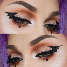 Bat Eyeliner, Halloween Eyeliner, Bat Makeup, Eyeliner Trends, Maquillage Halloween Simple, Beautiful Halloween Makeup, Makeup Clown, Halloween Make-up Looks, Halloweenský Makeup