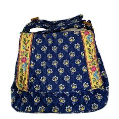 NWT Vera Bradley Maison Blue Shoulder Bag - Crossbody w/ adjustable strap. Flap covers most front of purse, with magnetic snap closure underneath.  Has one pocket inside, with zipper closure.  Measures about 8.5" x 10" x 3". Retired from 2002. Adjustable strap - up to 45" in length. (Strap is kinked due to being folded in storage.) Please see all pics. Questions welcomed. We pass our sellers discount on to our US customers!   Leave default "Economy Shipping" in place on your order.  We will send Blue Cotton Shoulder Bag, Blue Rectangular Satchel With Pockets, Blue Cotton Shoulder Bag For Everyday, Vintage Cotton Crossbody Bag, Blue Retro School Bag, Retro Blue School Bag, Daily Use Blue Cotton Shoulder Bag, Blue Vintage Travel Satchel, Retro Blue Cotton Bag