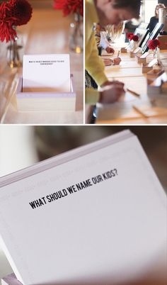 Questions for guests to fill out for your guest book - diy-guest-cards by Lovestruck Events, via Flickr Best Marriage Advice, When I Get Married, Advice Cards, Good Marriage, What Is Your Favorite, At The Table