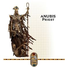 anubis priest statue is displayed in front of a white background