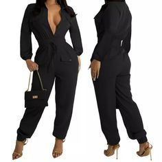 Pockets Details. Button Up Feature. Casual Black Jumpsuits And Rompers For Office, Casual Black Jumpsuit For Office, Black Spring Pantsuit For Date Night, Black Pantsuit For Spring Date Night, Black Pantsuit For Date Night In Spring, Chic Fall Jumpsuits And Rompers For Office, Chic Office Jumpsuits And Rompers For Fall, Chic Fall Office Jumpsuits And Rompers, Chic Office Jumpsuits For Fall