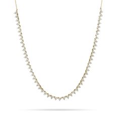 14k yellow gold riviera necklace with 3 prong-set diamond clusters. Luxury Yellow Gold Tennis Necklace For Engagement, Riviera Necklace, Vintage Diamond Necklace, Adina Reyter, Spike Necklace, Round Diamond Setting, 14k Yellow Gold Necklace, 14k Gold Necklace, White Gold Necklaces