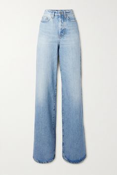 SAINT LAURENT's wide-leg jeans are modeled on great vintage finds. They're made from denim in a light-blue wash that's authentically faded in all the right spots. Tuck your tops in to highlight the high-rise waistband. Luxury Jeans, Saint Laurent Jeans, Saint Laurent Fashion, Jeans Outfit Women, Latest Jeans, High Rise Wide Leg Jeans, Banana Republic Jeans, Light Blue Denim, Designer Jeans