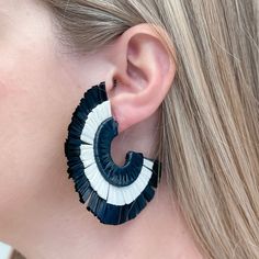 2.50"Hoop Lead & Nickel Compliant Black Hoop Jewelry For Summer, Summer Black Hoop Jewelry, Black And White Earrings, White Earrings, Hoop Earrings, Black White, Fan, Black And White, White