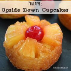 pineapple upside down cupcakes with a cherry in the middle and on top