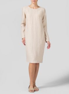 Linen Long Sleeve Mid-Length Dress Linen A-line Evening Dress, Feminine A-line Dress For Formal Occasions, Chic Long V-neck Formal Dress, Elegant Linen A-line Maxi Dress, Chic H-line Midi Dress For Cocktail, Chic H-line Midi Cocktail Dress, Elegant Knee-length V-neck Dress For Evening, Chic H-line Cocktail Midi Dress, Elegant Sheath V-neck Dress For Formal Occasions